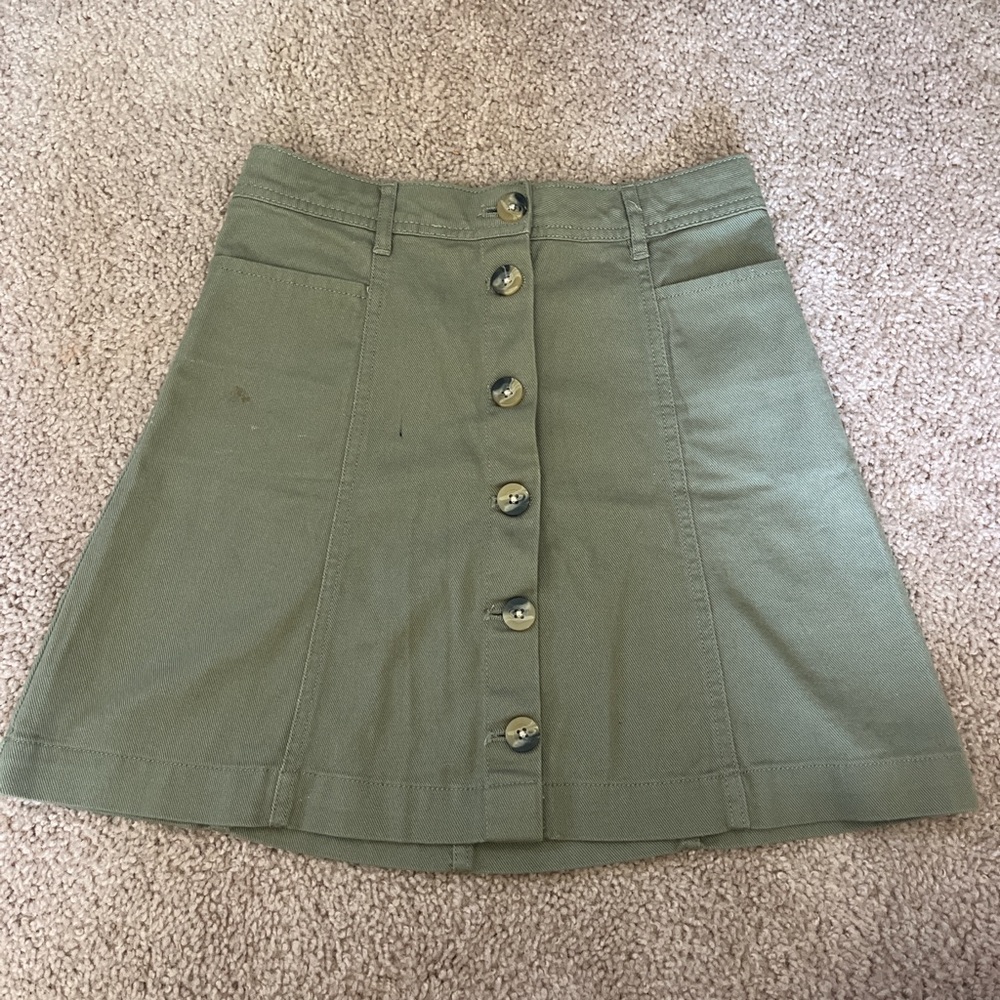 H&M Olive Green Button-Front Mini Skirt